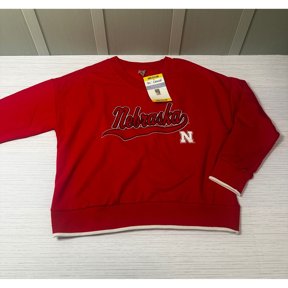 Liv Casual Nebraska Cornhuskers NCAA Womens Red Long Sleeve Pullover Medium NEW